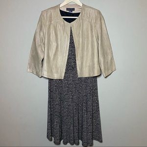 Jessica Howard Jacket Dress 12P Tan Black With Belt Church Workwear Wedding